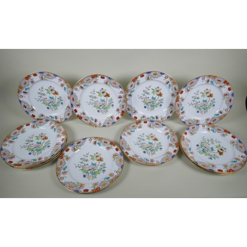 217 - A set of twelve Copeland Spode plates with polychrome and gilt floral design, 26cm diameter