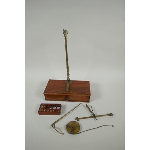 227 - A set of late C19th/early C20th mahogany and brass portable jewellers scales by C. Stevens & Son... 