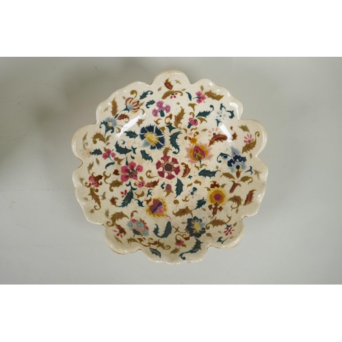 248 - A Zsolnay Pecs polychrome porcelain dish with frilled rim and floral decoration, together with a Cze... 