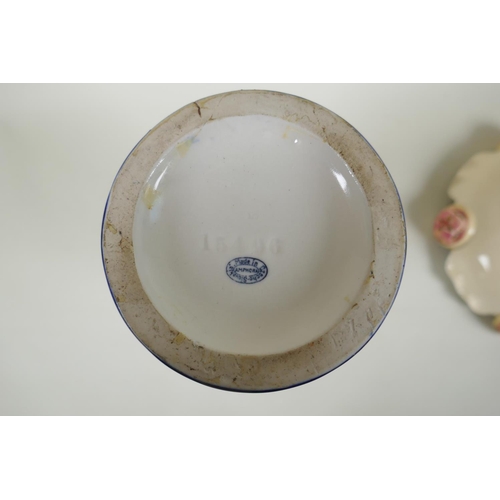 248 - A Zsolnay Pecs polychrome porcelain dish with frilled rim and floral decoration, together with a Cze... 