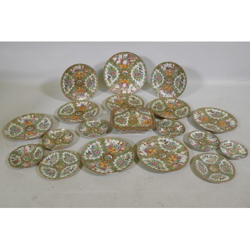 25 - A collection of Cantonese famille verte export ware porcelain, largest plate 25cm diameter