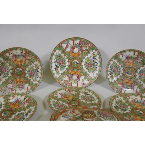 25 - A collection of Cantonese famille verte export ware porcelain, largest plate 25cm diameter