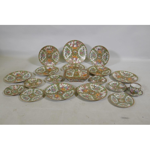 25 - A collection of Cantonese famille verte export ware porcelain, largest plate 25cm diameter