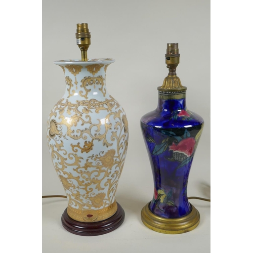 252 - A Rubens ware pomegranate vase converted to a table lamp with brass mounts, together with a gilt por... 