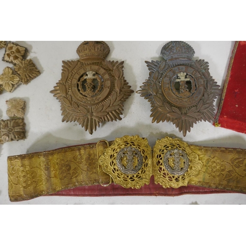 257 - Regimental cap/shako badges and military buttons, Middlesex Regiment, Royal Engineers, Kings Bordere... 