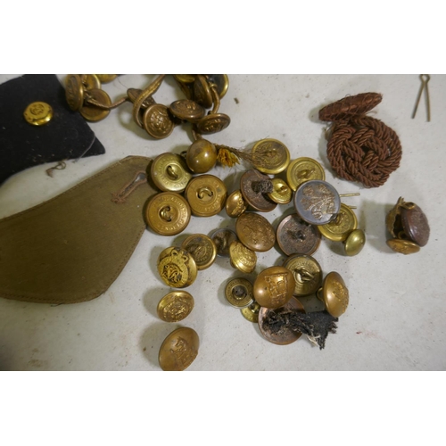 257 - Regimental cap/shako badges and military buttons, Middlesex Regiment, Royal Engineers, Kings Bordere... 