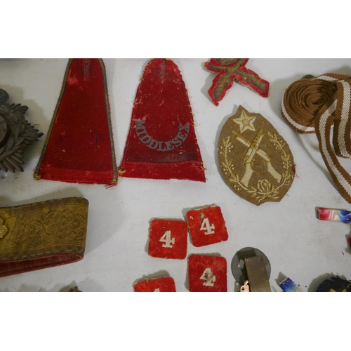 257 - Regimental cap/shako badges and military buttons, Middlesex Regiment, Royal Engineers, Kings Bordere... 