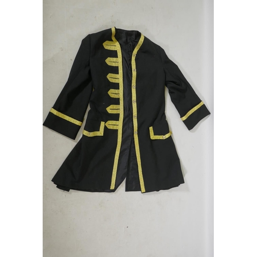 259 - A Royal Navy officer's great coat, 126cm long, and dress tunic, 90cm long