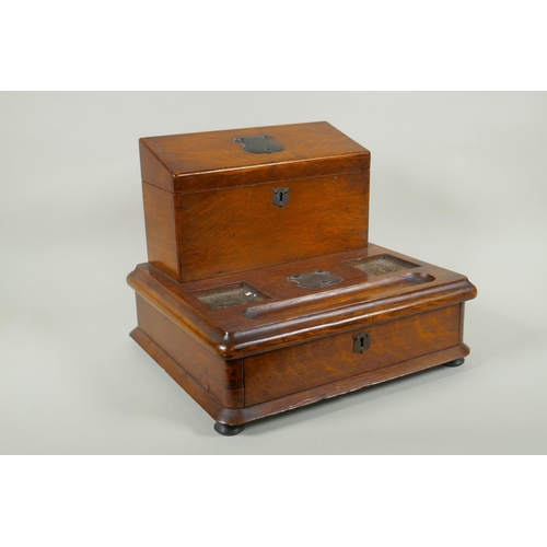 27 - An antique oak correspondence box with metal mounts, 30 x 33cm, 27cm high