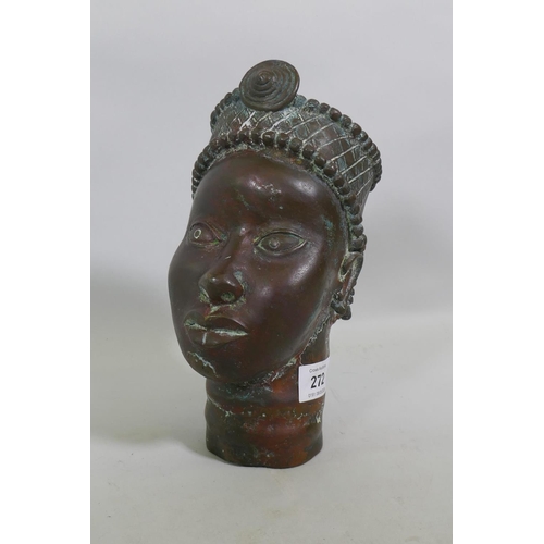 272 - An African Benin bronze head, 24cm high