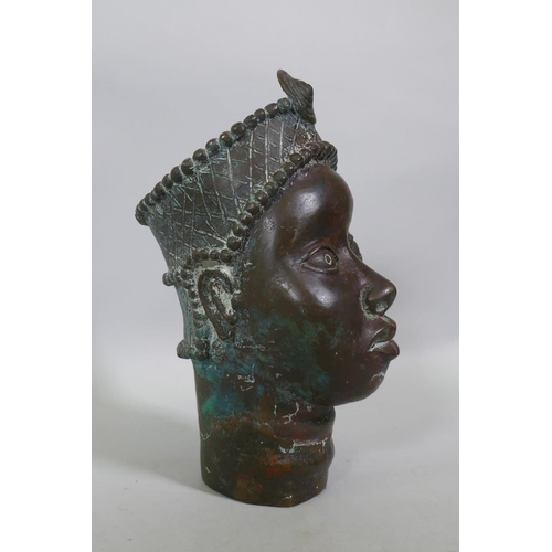 272 - An African Benin bronze head, 24cm high