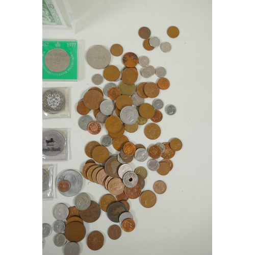 276 - A quantity of assorted coinage, mostly British, and a ten Talents framed note