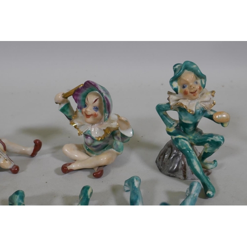 283 - A set of seven porcelain pixies, mid C20th, made in occupied Japan stamp, 9cm high