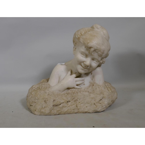 290 - A C19th marble bust of a smiling child, signed indistinctly A. Holandoff?, 42cm high