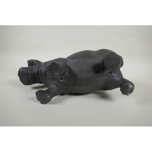 293 - A bronzed metal hippopotamus, 34cm long