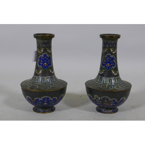 32 - A pair of antique Chinese cloisonne vases, AF, 15cm high