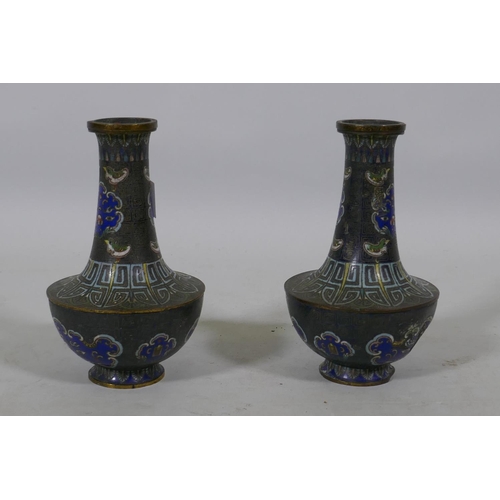 32 - A pair of antique Chinese cloisonne vases, AF, 15cm high