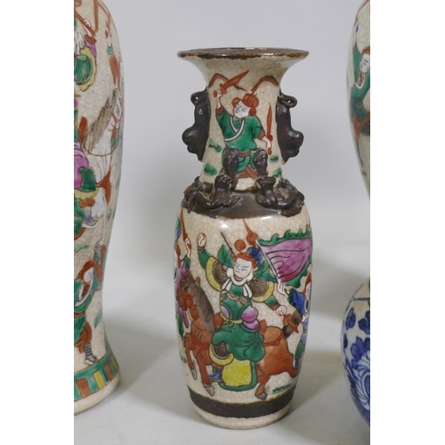 4 - A Chinese crackleware vase with enamel decoration, four character mark to base, 27cm high, another w... 