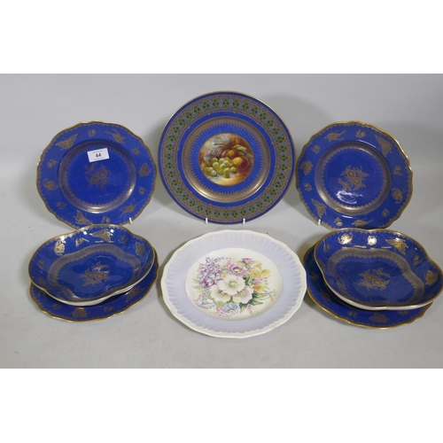 44 - A Spode Copeland's part dessert service, a Wedgwood cabinet plate with hand painted fruit still life... 