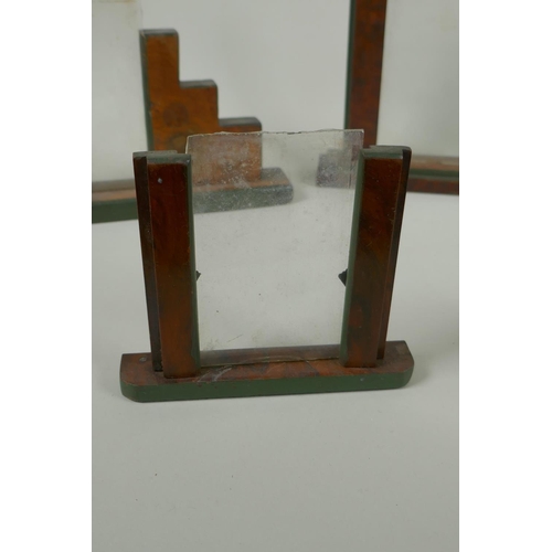 46 - Five early C20th Art Deco walnut photograph frames, largest 26cm wide, 20cm high