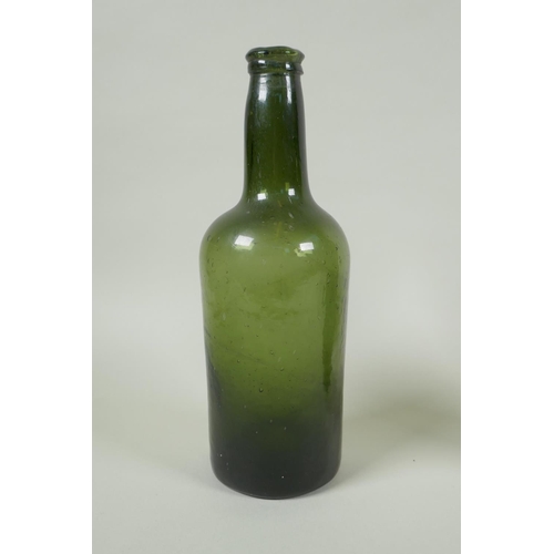 52 - Three C19th green glass wine bottles, 26cm highest