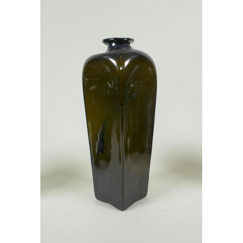 52 - Three C19th green glass wine bottles, 26cm highest