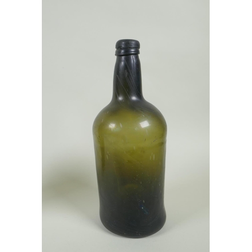 52 - Three C19th green glass wine bottles, 26cm highest