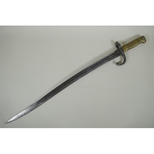 54 - A French M1866 Chassepot Bayonet, the blade stamped with the German Weyersberg King's head makers ma... 