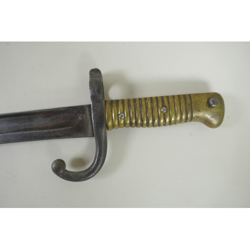 54 - A French M1866 Chassepot Bayonet, the blade stamped with the German Weyersberg King's head makers ma... 