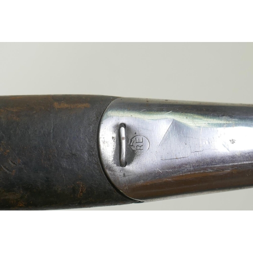 55 - A British P1907 bayonet by Wilkinson, numerous stamps to the blade and scabbard, blade length 43cm