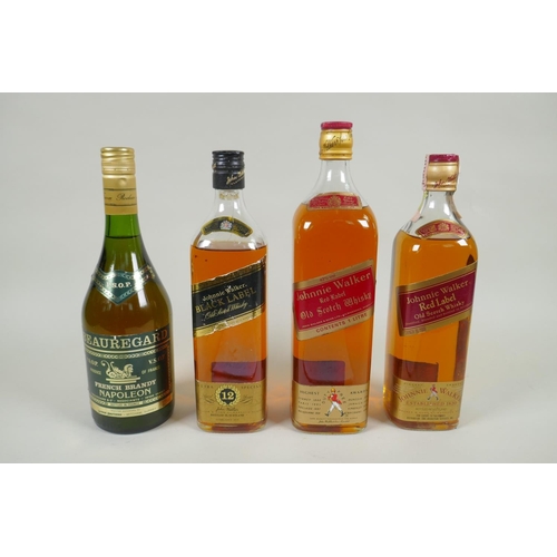 56 - Four vintage bottles of spirits, to include two bottles of Johnnie Walker Red Label Old Scotch Whisk... 