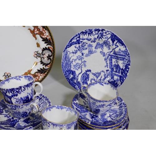 6 - A collection of Royal Crown Derby porcelain, Imari palette and Mikado blue and white, different back... 