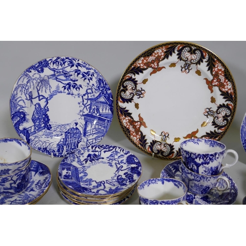 6 - A collection of Royal Crown Derby porcelain, Imari palette and Mikado blue and white, different back... 