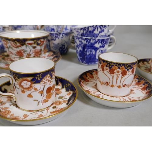 6 - A collection of Royal Crown Derby porcelain, Imari palette and Mikado blue and white, different back... 