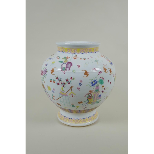 60 - A Chinese polychrome porcelain vase decorated with bats and vases of flowers, GuangXu 6 character ma... 