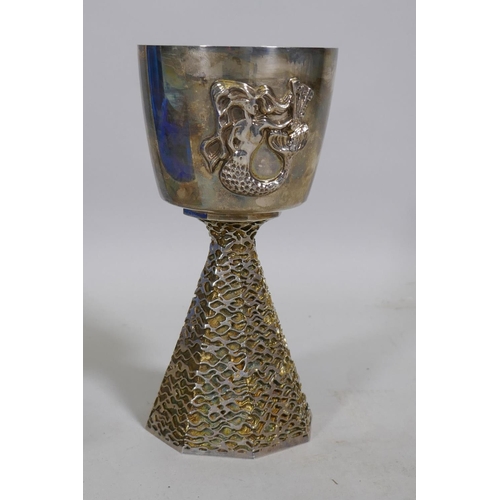 612 - A solid silver limited edition Ely Cathedral goblet, no. 627/673, commissioned by the Dean in 1973, ... 