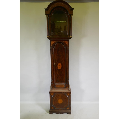 633 - A C19th inlaid mahogany longcase clock case, 46 x 32cm, 224cm high