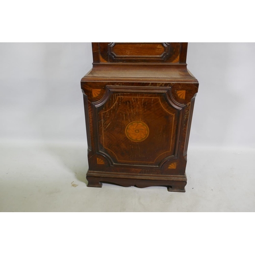 633 - A C19th inlaid mahogany longcase clock case, 46 x 32cm, 224cm high