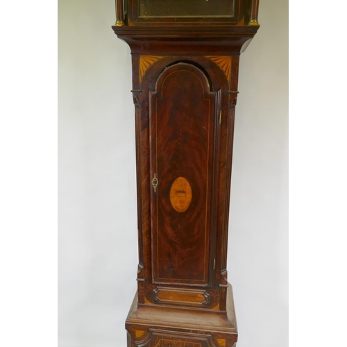 633 - A C19th inlaid mahogany longcase clock case, 46 x 32cm, 224cm high