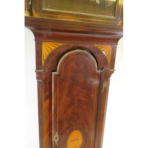 633 - A C19th inlaid mahogany longcase clock case, 46 x 32cm, 224cm high