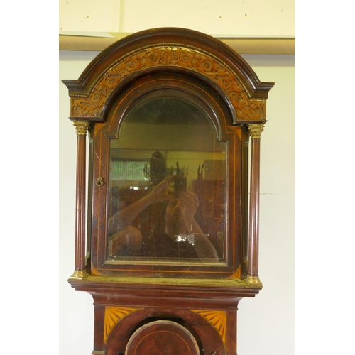 633 - A C19th inlaid mahogany longcase clock case, 46 x 32cm, 224cm high