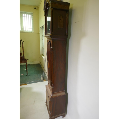 633 - A C19th inlaid mahogany longcase clock case, 46 x 32cm, 224cm high