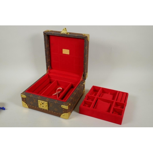 638 - Louis Vuitton jewellery box (coffret Joaillerie) with monogram design, brass mounts and branded carr... 