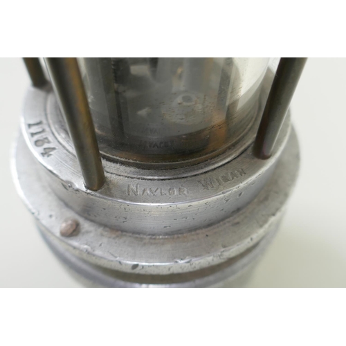 64 - A Spiralarm Type M brass and polished metal automatic gas detector miners lamp by J. H. Naylor Ltd, ... 