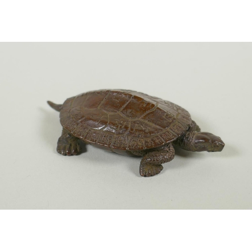 65 - A Japanese style bronze okimono tortoise, 8cm long