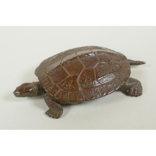 65 - A Japanese style bronze okimono tortoise, 8cm long