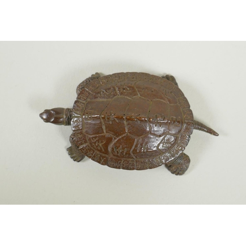 65 - A Japanese style bronze okimono tortoise, 8cm long