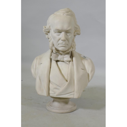 66 - A C19th Parian ware bust of Richard Cobden, impressed Adams & Co, E.W. Wyon F. and published by ... 