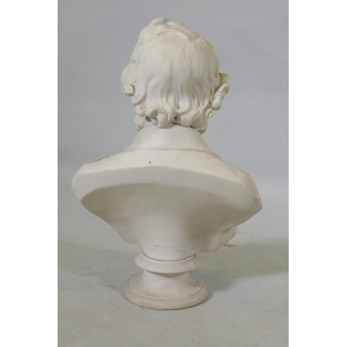 66 - A C19th Parian ware bust of Richard Cobden, impressed Adams & Co, E.W. Wyon F. and published by ... 