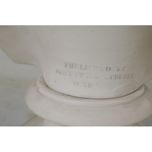 66 - A C19th Parian ware bust of Richard Cobden, impressed Adams & Co, E.W. Wyon F. and published by ... 